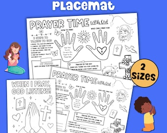 Tappetino da preghiera stampabile / Attività biblica per bambini / Preghiera con le 5 dita / Foglio di attività per la scuola domenicale / Pagina da colorare biblica / Tovaglietta cristiana