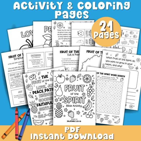 Fruit of the Spirit Kids Bible Lesson Sunday School Craft Bible Verse Coloring Pages Christian Activity Church Printable Cut and Paste Craft