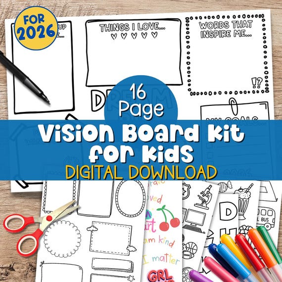 Kids Vision Board 2026 Printable Dream Big Goal Setting Activity with Affirmations New Year Goal Planning Activity for Kids