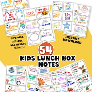Kid Lunchbox Note Assorted Card Druckbare Lunch Note Affirmationskarte für Kind Back to School Motivation Ermutigungskarte Liebesnotiz für Kind