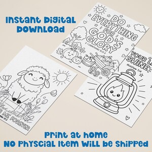 Instant digital download Bible verse coloring pages with printable scripture coloring sheets for kids, including faith based coloring activities to print at home with no physical item shipped.