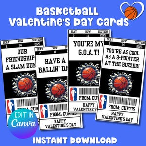 Basketball Valentinskarte Set Ticket Vorlage Junge Valentine Austausch Schule Party druckbare Klassenzimmer Sport Valentine Vorschule VDAY Karte