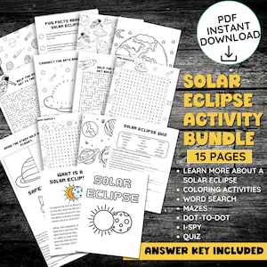 Solar Eclipse Science Printable Space Coloring Page Solar System Science Learning School Activity Sheet Word Search Printable Celestial