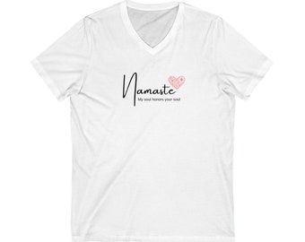 Jersey-V-Neck-Shirt "Namaste" für Sie & Ihn