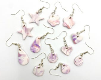 Colección de pendientes ruborizados jaspeados / PENDIENTES DE ARCILLA POLIMÉRICA / Hechos a mano, divertidos, únicos, lindos, coloridos, bonitos, impresionantes, hermosos, hermosos