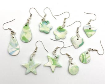 Colección de aretes de vidrio marino jaspeado / PENDIENTES DE ARCILLA POLIMÉRICA / Hechos a mano, divertidos, únicos, lindos, coloridos, bonitos, impresionantes, hermosos, hermosos