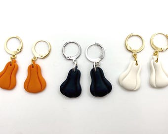 Huggies de calabaza / PENDIENTES DE ARCILLA POLIMÉRICA / Pendientes colgantes llamativos hechos a mano / Divertidos, únicos, lindos, peculiares, tontos, graciosos, novedosos