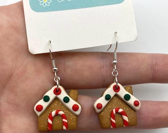 Pendientes de casa de jengibre / Pendientes de arcilla polimérica / Hechos a mano, divertidos, únicos, lindos, coloridos, peculiares, tontos, graciosos, novedosos / Regalo para ella
