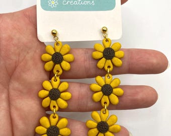 Pendientes de cadena de girasol / PENDIENTES DE ARCILLA POLIMÉRICA / Hechos a mano, divertidos, únicos, lindos, coloridos, bonitos, impresionantes, preciosos, hermosos