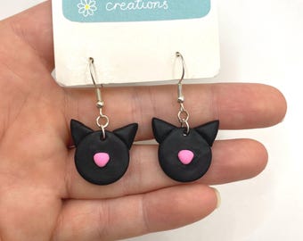 Pendientes de nariz rosa de gato / Pendientes de arcilla polimérica / Hechos a mano, divertidos, únicos, lindos, coloridos, peculiares, tontos, graciosos, novedosos / Regalo para ella