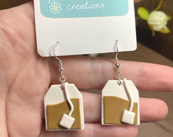 Pendientes de bolsita de té / Pendientes de arcilla polimérica / Hechos a mano, divertidos, únicos, bonitos, coloridos, originales, graciosos, divertidos, novedosos / Regalo para ella