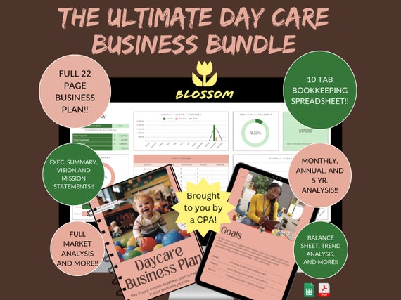 Daycare Business Plan Template and Bookkeeping Sheet Bundle