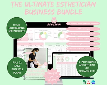 Esthetician Buisness plan, Esthetician Bookkeeping Template, Esthetician Client Book Esthetician Business Bundle