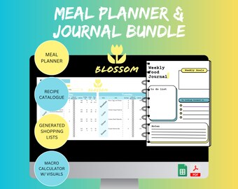 Meal Planner Spreadsheet Template Digital meal planner meal prep meal plan recipe template printable planner grocery list  calorie  tracker