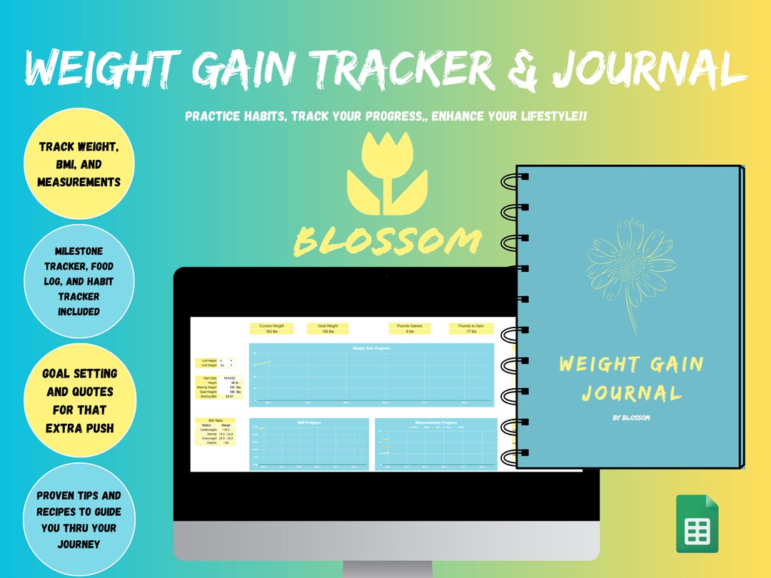 Weight Gain Tracker Weight Gain Journal Digital Planner Google Etsy