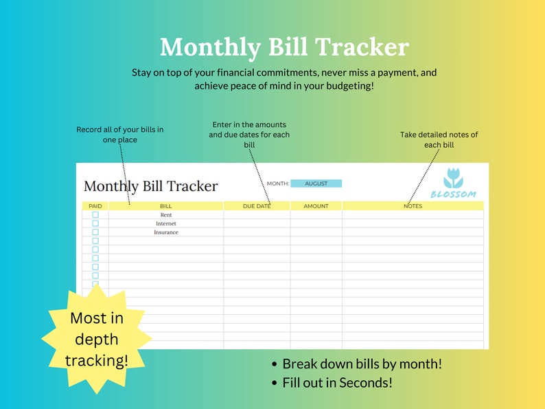 Bill Tracker Spreadsheet Finance Tracker Bill Log Google Sheets ...