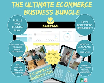 Ecommerce Business plan and Bookkeeping E-Commerce Template Bundle