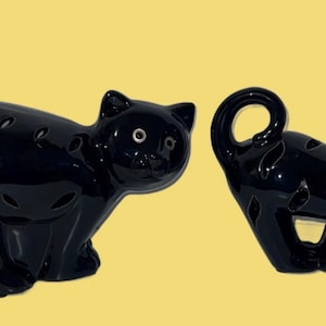Halloween Set Black Cats 6.5&quot; and Kitten 5.5&quot;  Ceramic Glossy Finish Decor Vintage