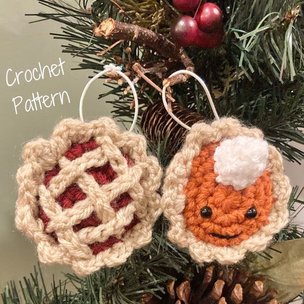 Crochet Pattern - Pumpkin Pie Emoji and Cherry Pie Christmas Holiday Ornament Set