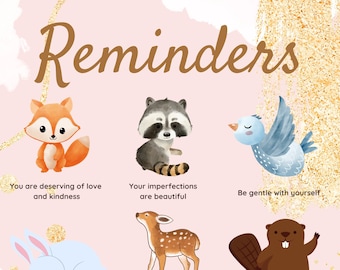 Therapist Office Counselor Wall Decor Mental Health Affirmations Kitty Print | Positive Affirmations | Wellbeing Art Woodland Creatures