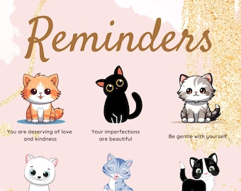 Mental Health Wellbeing | Gentle Reminders Wall Art Poster Therapist Office Counselor Wall Decor Mental Health Affirmations Kitty Print