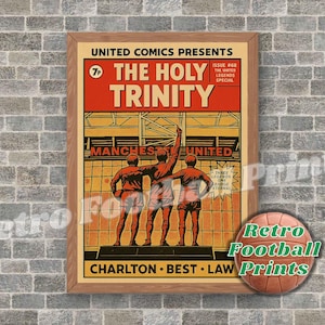 The Holy Trinity, Old Trafford – Comic Book Art Poster | A3/A4 Football Wall Art | Gift for him | Digital Download Poster