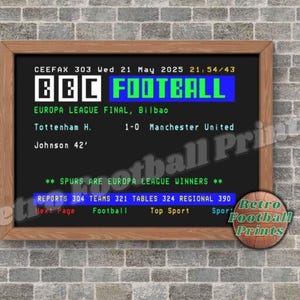 Retro Ceefax Europa League Final 2025 Digital Poster | Tottenham European Champions | Vintage Football Wall Art | Instant Download | Bilbao