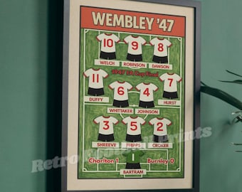 Alineación de los ganadores de la final de la Copa FA de 1947 / Impresiones de pósteres de cómics / Arte mural de fútbol A4/A5 / Regalo nostálgico para él