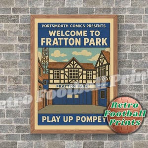 FRATTON PARK Portsmouth | 1970&#39;s Comic Book Art Poster | A3/A4 Football Wall Art | Gift for him | Digital Download Poster