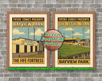 BAYVIEW PARK 1980's - East Fife Comic Book Poster (2 designs to choose) | A4/A5 Football Wall Art | Gift for him | Nostalgia | Lost Stadiums