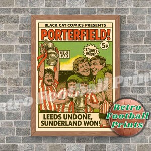 1973 FA Cup Final Sunderland Win – Comic Book Art Poster | A3/A4 Football Wall Art | Black Cats | Gift for him | Digital Download Poster