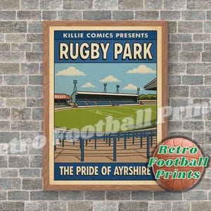 RUGBY PARK, Kilmarnock | 1970&#39;s Comic Book Art Poster | Killie fans | A3/A4 Football Wall Art | Gift for him | Digital Download