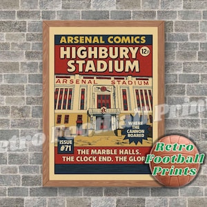 HIGHBURY | Arsenal Stadium – Comic Book Art Poster | A3/A4 Football Wall Art | Gift for him | Digital Download Poster