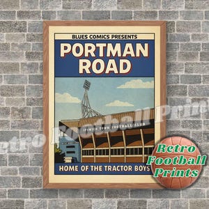 Portman Road - Ipswich | 1970&#39;s Comic Book Art Poster | A3/A4 Football Wall Art | Gift for him | Digital Download Poster