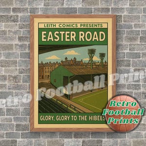 EASTER ROAD STADIUM: Main Stand Comic Book Art Poster | Hibs ground Leith | A3/A4 Football Wall Art | Gift for him | Digital Download Poster