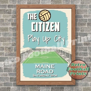RETRO 1950&#39;s Style Football Poster/Programme art print A3/A4 - Maine Road Inspired Man Cave, Nostalgia Gift for him. Digital Download Poster