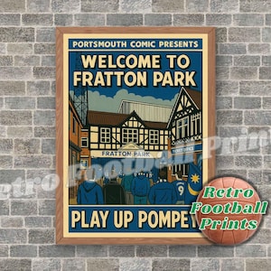 FRATTON PARK MATCHDAY Portsmouth | 1970&#39;s Comic Book Art Poster | A3/A4 Football Wall Art | Gift for him | Digital Download Poster