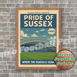 The Amex Stadium, Falmer / Brighton | Comic Book Art Poster | GOSBTS | A3/A4 Football Wall Art | Gift for him | Digital Download Poster