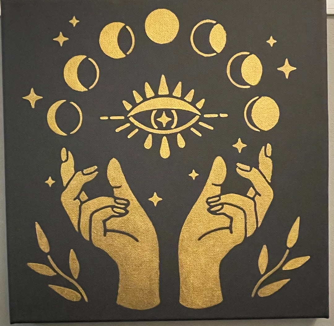 Phases of the Moon - Black and Gold 12”x12” Painting - Etsy