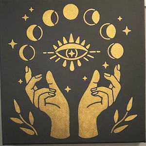 Phases of the Moon - Black and Gold  12”x12” Painting