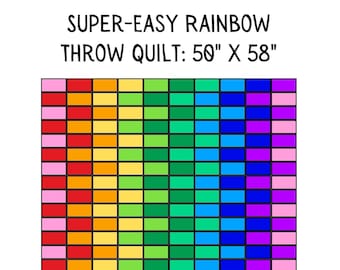Super-Easy Rainbow Throw Quilt Pattern w/ Comics (Printable PDF) Beginner Friendly