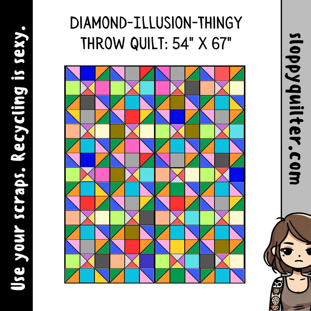 Diamond-illusion Throw Quilt Pattern W/ HST & QST Tutorial and Comics ...