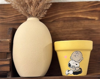 Snoopy & Charlie Brown Hugs - Terrakotta Ton Topf - Handbemalter Pflanztopf mit Drainageloch