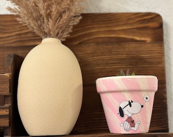 Snoopy em vaso Sunnies - Vaso de barro terracota - Vaso pintado à mão com furo de drenagem