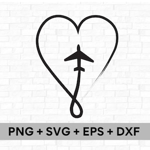 Plane Flying in Heart - Instant Digital Download svg, png, dxf, and esp files included! Plane in Heart cutout or SVG for tshirt or gift