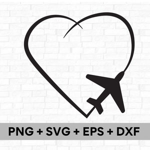 Plane in Heart - Instant Digital Download svg, png, dxf, and esp files included! Plane in Heart cutout or SVG for tshirt or original gift