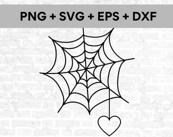 Halloween Spinnennetz mit hängendem Herz - sofortiger digitaler Download svg, png, dxf und eps Dateien enthalten