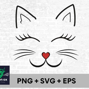 Kat gezicht met hart neus - Instant Digitale Download SVG-, PNG-, DXF- en EPS-bestanden inbegrepen! Snorharen, Katje met hartneus