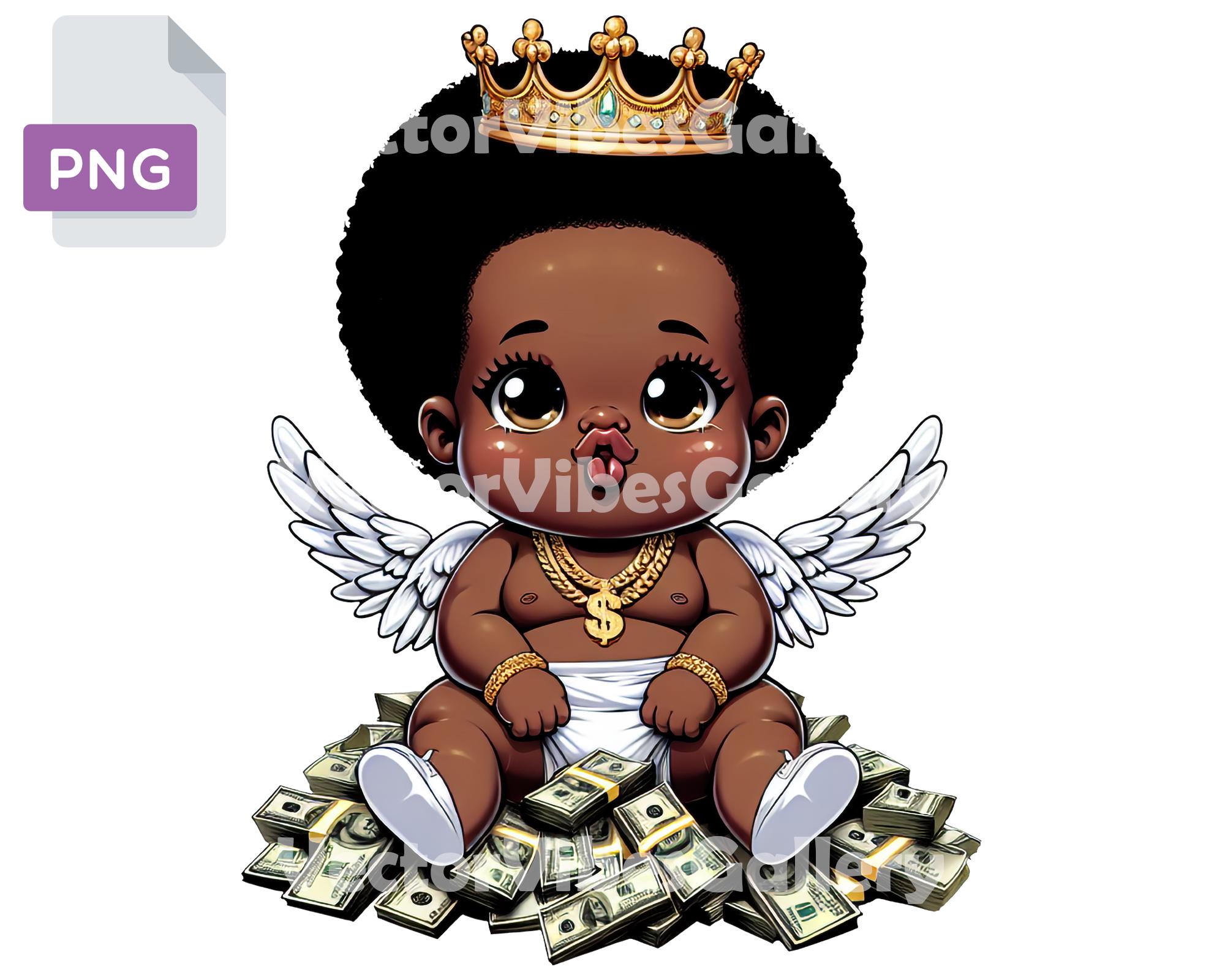 Afro American Cherub Baby Png, Urban Sublimation Design, Cute Trendy Shirt, African Angel Clipart, Jewelry Gold Money, Instant Download
