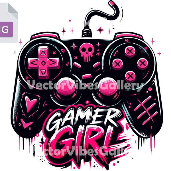 Gamer Girl Png, Gaming Lovers Sublimation Design, Pink Gaming Controller, Graffiti Clipart, Urban t-shirt, Transparent Background, 300 DPI